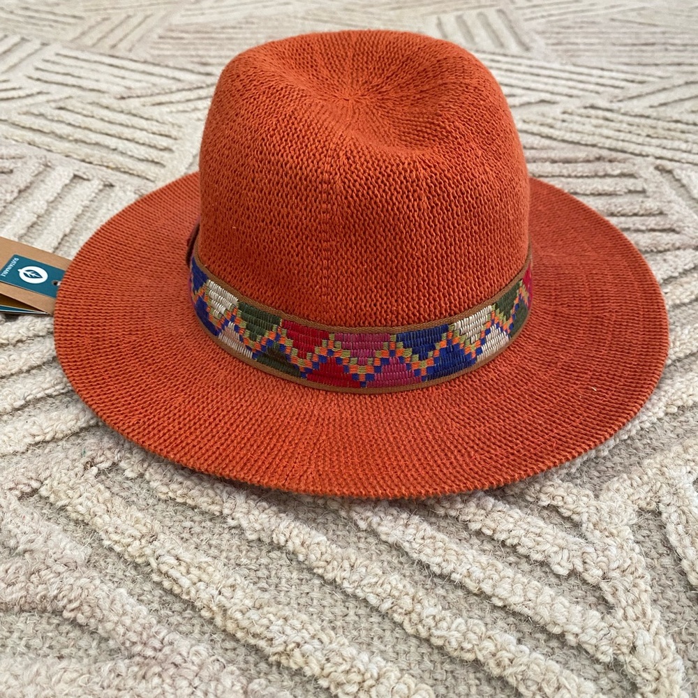 Prana Orange Fedora with Colorful Band.  New with tags.
